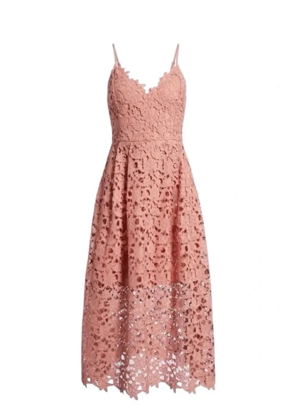 Astr Pink Lace Midi Dress with Spaghetti Straps